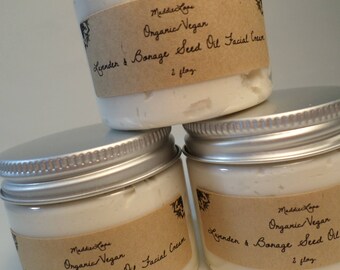 Free Shipping-ORGANIC/VEGAN Lavender & Borage Seed Oil Facial Cream-Anti inflammatory-2 oz.