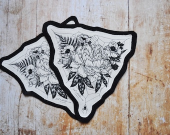 Hand Made, Screen Printed Fabric Patch, Web and Flowers Patch, Alternative Apparel, Nature Patch