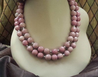 Two strand beaded faceted rhodonit necklace