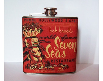 retro tiki flask vintage hula dancer 1950's rockabilly pin up matchbook kitsch hip flask