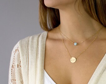 Dainty Gemstone Necklace, Gem Necklace, Delicate Bead Necklace, Gold Layering Necklace, Choker Necklace, Amazonite, Larimar, Gift for Her