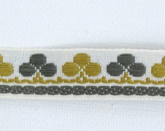 Clubs & Clover Jacquard Ribbon, Vintage Sewing Trim, Tyrolean Trim, Clover Ribbon, Irish Trim, Geometric Ribbon, Sewing, 5/8" wide, 3 yards