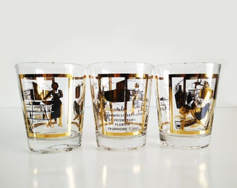 1950s Florida Hospitality House Rocks Glasses, set of 3