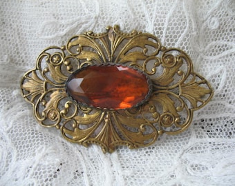 Vintage Victorian Sash Pin Brooch ~ Amber Stone