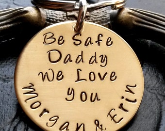Be Safe Daddy, Fathers Day Keychain, Fathers Day Gifts, Thin Blue Line, firefighter gift, police officer gift, gift for dad from kids