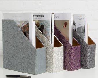 100% recycled gold and pewter paisley magazine file holder
