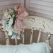 shabby vintage floral hat, thick creamy velvet buds, pink satin ribbon bow, chic cream, pink & pale blue colors, shabby french cottage