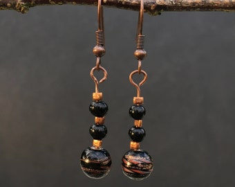 copper and glass handmade drop earrings