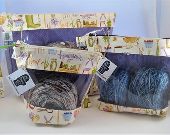 Knitting Project Bag, Zippered Project Bag, Knitting Wedge Bag, Yarn Tote Bag, Yarn Bag, Knitting bag, "Garden Theme"