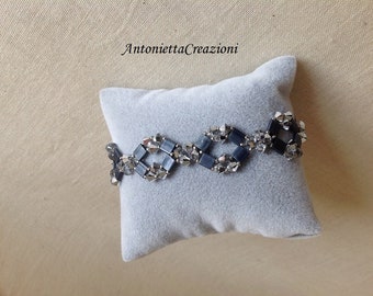 Rhombus, Swarovski, 925, silver bracelet