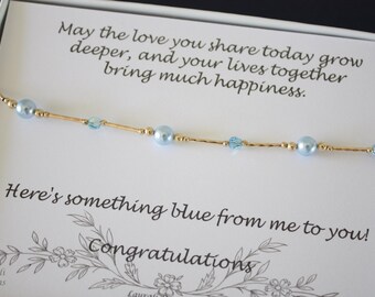 Something Blue Anklet, Bride Gift, Blue Swarovski Pearl Anklet, Charm Anklet, Adjustable Anklet, Gold Anklet
