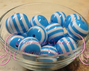 20mm Blue and White Striped Beads Qty 10