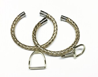 Braided Leather and Stirrup or Snaffle Charm Bracelet, Equestrian Gifts