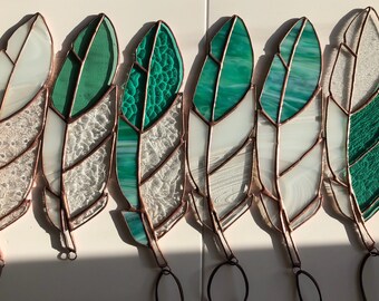 Custom Made to Order Large Stained Glass Feather