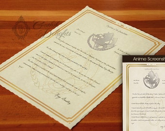 FullMetal Alchemist - State Alchemist Certificate - Customizable with name, and title!
