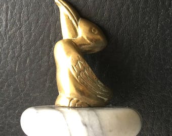Brass Pelican on Marble Base Figurine Statue Ocean Nautical Beach Sea Nautical desk paperweight