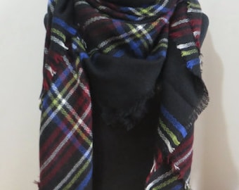 Blanket Scarves, Scarf, Poncho, Oversized Scarf, Large Scarf, Shawl, Plaid Scarf, Plaid Blanket Scarf, SC-012