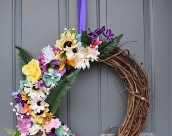 Grapevine Wreath with Floral - optional address number/monogram (custom)