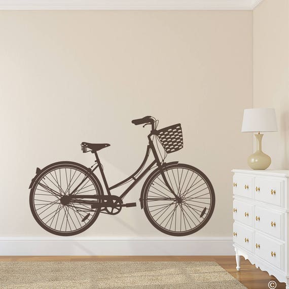 Women's Cruiser Bicycle with Basket Vinyl Wall Decal