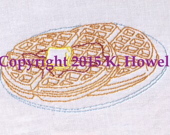 Waffle Hand Embroidery Pattern, Waffles, Breakfast, Detailed, Belgium, Butter, Syrup, Tasty, Sweet, Plate, Meal, PDF