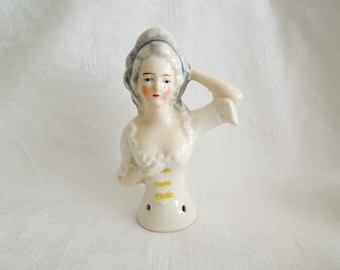 Vintage 3 3/4" China Porcelain Half Doll 4344 Germany Lady Pin Cushion