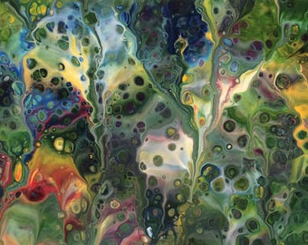Moody Green - 11" x 14" print - Fluid Art - Cell Art - Abstract Painting Print