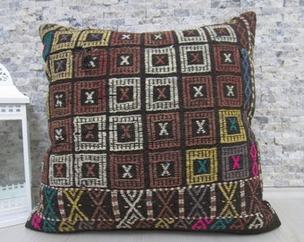 Natural Wool Organic Turkish Floor Cushion Large Size Kilim Pillow 28" x 28" Boho Pillow Decorative Pillows Aztec Pillow Kilim Cushion