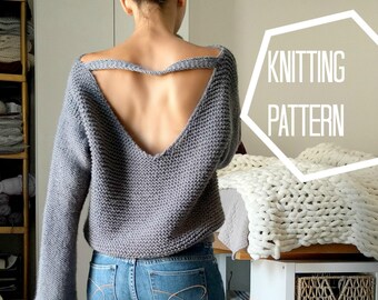 No Purls Sweater Pattern ONLY, V Back Knit Sweater Pattern, Slouchy Sweater Knitting Patterns, Oversized Sweater, Knit V Neck Sweater, PDF