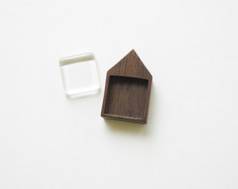 Artisan quality finished hardwood pendant setting - Walnut - Square - 19 mm - Glass Cab - (H419-W)
