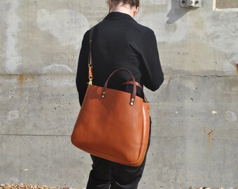 Leather tote bag with zipper, Italian leather tote, crossbody tote, Handmade leather tote, leather laptop, leather diaper bag, leather bag
