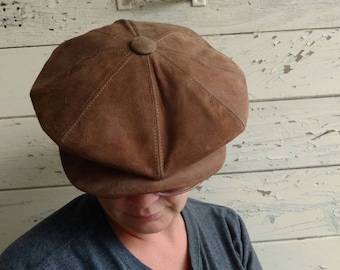 Retro Brown Suede Cap - Country Gentleman Driving Hat, Flat Billed, Fathers Day, Unisex Hipstet Head Wear, Brown Accessories, Gift For Him