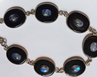 Moonstone & Onyx Sterling Silver Bracelet, Sterling Bracelet