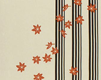 Japanese Tenugui Towel Cotton Fabric, Autumn, Maple Leaf, Stripe, Hand Dyed Fabric, Traditional Art Fabric, Home Decor, Table Cloth, a329