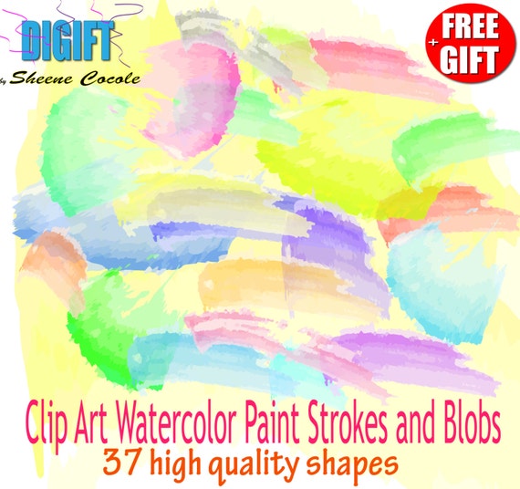 Digital Watercolor clipart paint strokes blobs shapes scrapbooking clip art cards, aquarelle background print watercolor elements action DIY