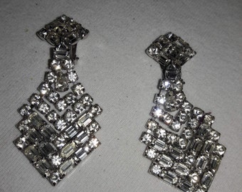 Crystal Clear Rhinestone Vintage Waterfall Clip On Earrings