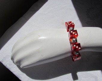 Red Dice Bracelet Lucite. Las Vegas. Luck. Gamble stretchy
