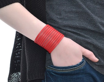Wide Leather Bracelet Red / Leather Band Bracelet, Leather Cuff Bracelet / Mens Bracelet, Leather Wristband, Leather Wrap Bracelet