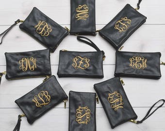 Monogrammed Crossbody Clutch | Faux Leather Clutch | Ladies' Crossbody | Monogram Clutch | Monogram Wristlet Wallet
