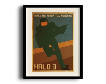Halo 3 retro poster, Halo 3 digital art poster, Framed print, Matted print, Mounted print