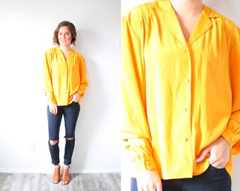 Vintage golden yellow blouse // yellow long sleeve summer top // Small/Medium top // boho top // summer spring blouse // fancy blouse / 80's
