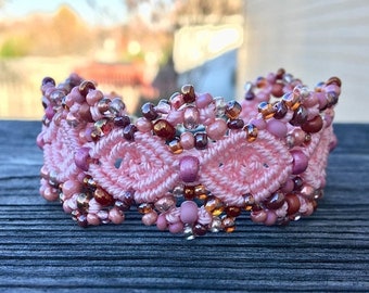 SALE Micro-Macrame Beaded Cuff Bracelet - Light Pink Mix