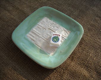 Mahjong Dish - Mahjong Pottery - Oriental Plate - Mahjong Gift - Handmade Pottery - Mahjong Plate - Mahjong Snack Dish