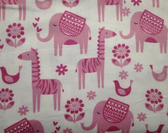 FLANNEL - Baby Safari Animals Fabric - Baby Zoo Animals Fabric - Pink Elephant Fabric - Pink Giraffe Fabric