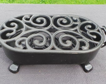 Staub Table Food Warmer Solid Cast Iron Black Enamel Made by Staub Made in France Super Condition Heavy Robust Quality French Kitchenalia