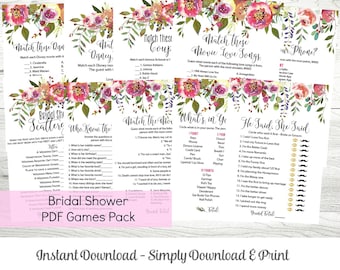 Bridal Shower Games MEGA Pack of 10 Printable PDF Games, Pink Floral Theme, Bridal Shower Games Templates, Instant Download, WLP216