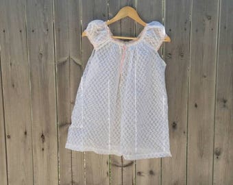 Vintage 1960s Babydoll Lingerie White Pink Ribbon Negligee