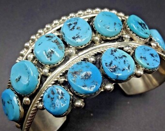 Vintage Navajo Sterling Silver & SLEEPING BEAUTY TURQUOISE Cuff Bracelet 43g