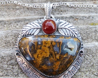 Native American Inspired Pendant Golden Plume Agate Pendant Carnelian Pendant Sterling Silver Pendant Gemstone Pendant
