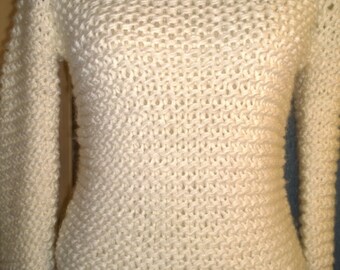 wool hand-knitted sweater in white or blue,
