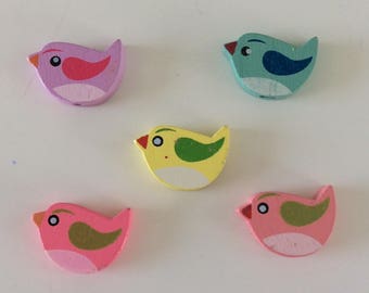Wooden bird 15x21mm pacifier size 5 Pearl